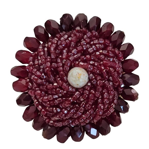 Garnet Glass Bead Wired Trombone Clasp Vintage Brooch, K235